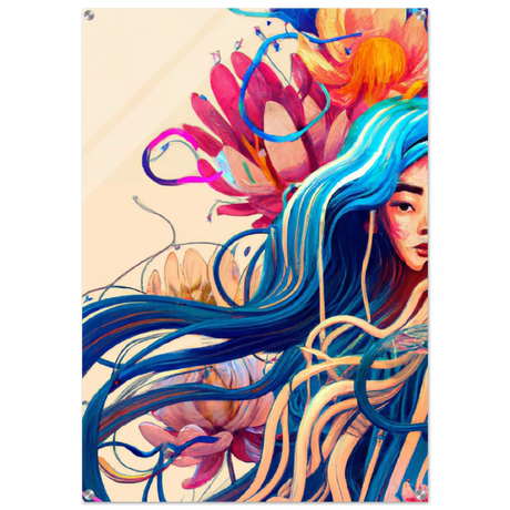 Blooming Whispers – Surreal Floral Femme Fantasy | Wall Art Print - Acrylic Print - 70x100 cm / 28x40″ - 