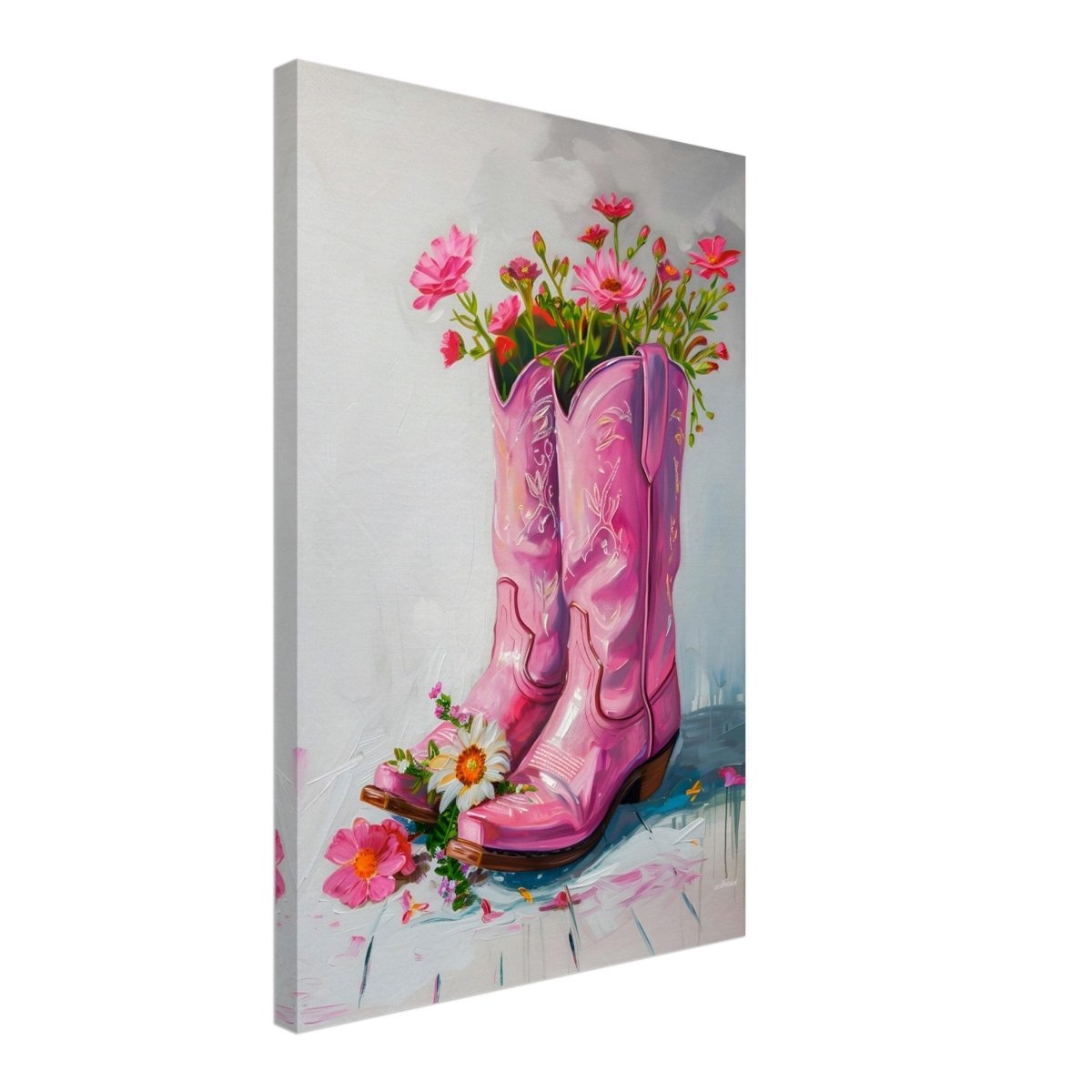 Blossom Boots: A Whimsical Celebration of Color and Charm | Contemporary Whimsical Art - Canvas - 40x60 cm / 16x24″ - 
