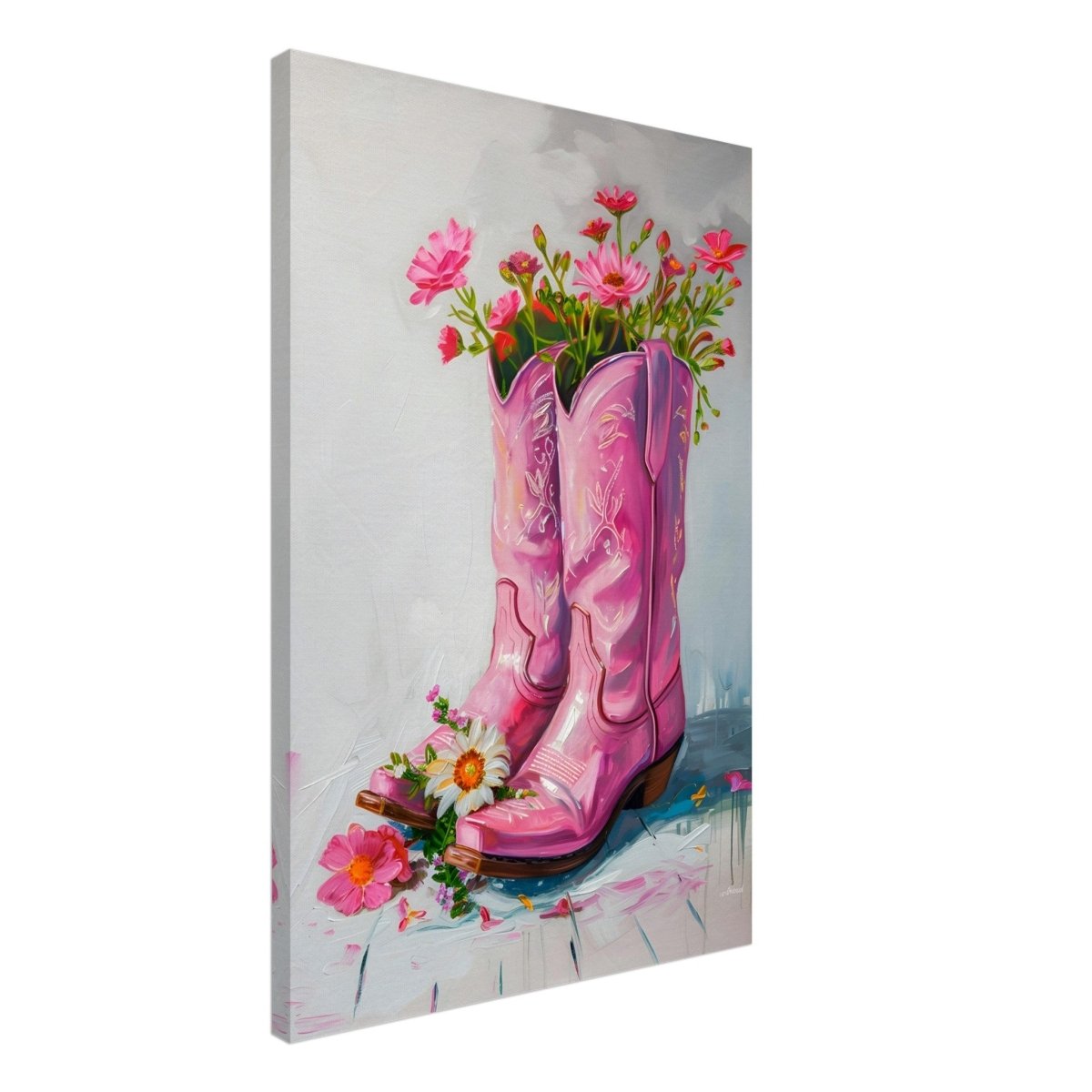 Blossom Boots: A Whimsical Celebration of Color and Charm | Contemporary Whimsical Art - Canvas - 50x75 cm / 20x30″ - 