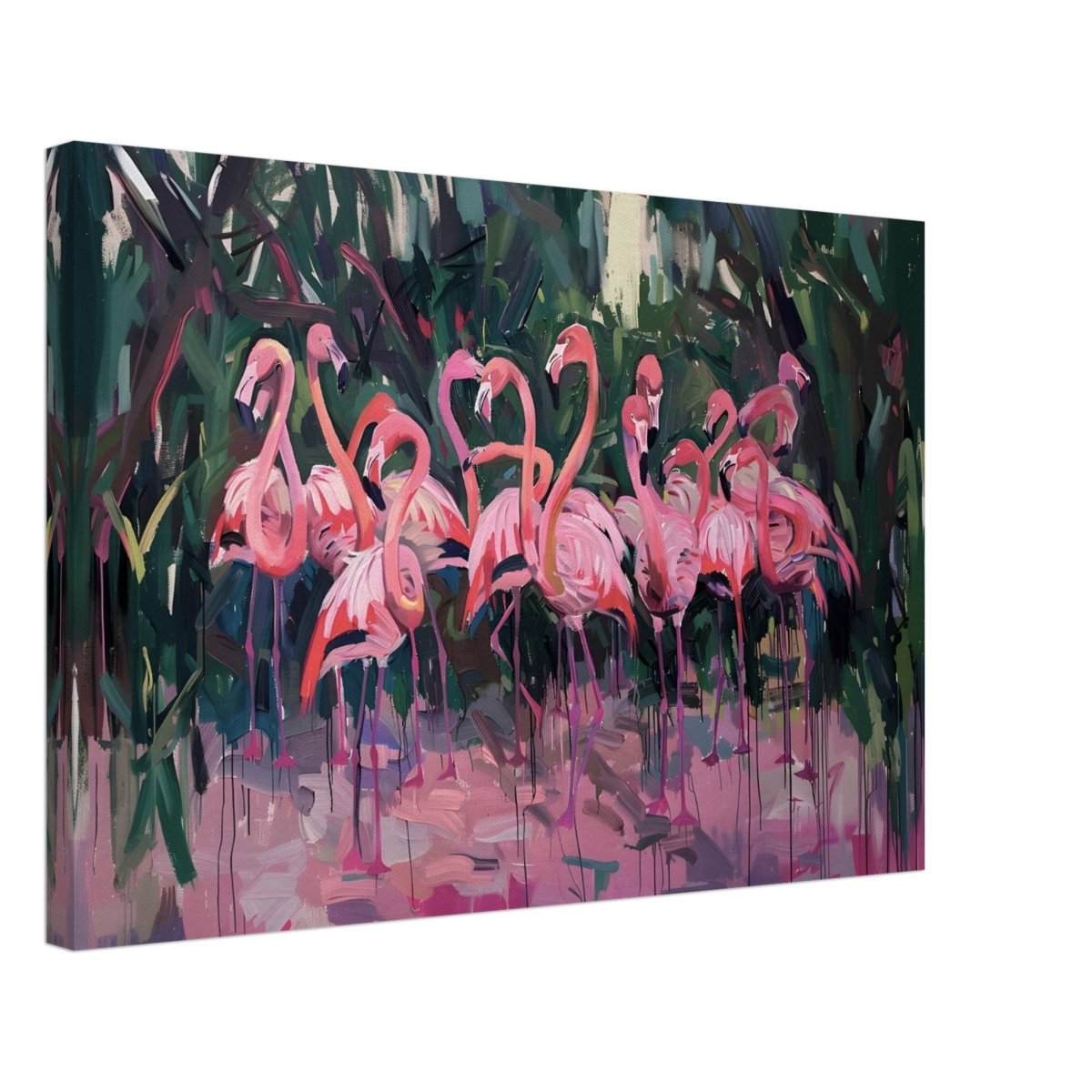 Blush Lagoon: The Flamingo Ballet | Abstract Expressionist Wildlife Art - Canvas - 40x60 cm / 16x24″ - 