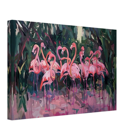 Blush Lagoon: The Flamingo Ballet | Abstract Expressionist Wildlife Art - Canvas - 30x45 cm / 12x18″ - 