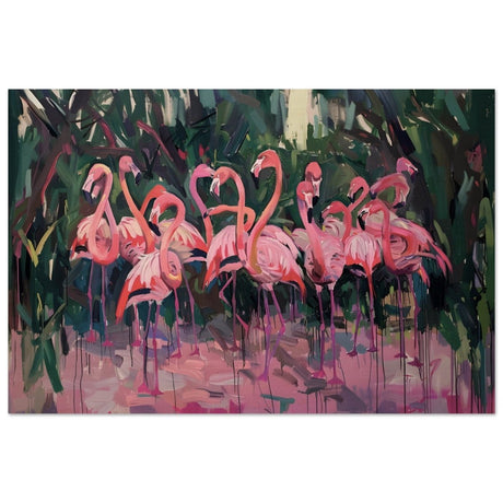 Blush Lagoon: The Flamingo Ballet | Abstract Expressionist Wildlife Art - Wood Prints - 30x45 cm / 12x18″ - 