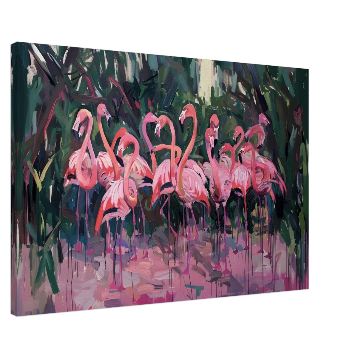 Blush Lagoon: The Flamingo Ballet | Abstract Expressionist Wildlife Art - Canvas - 60x90 cm / 24x36″ - 