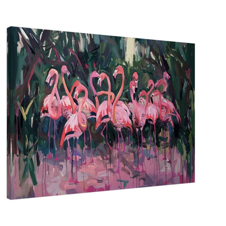 Blush Lagoon: The Flamingo Ballet | Abstract Expressionist Wildlife Art - Canvas - 60x90 cm / 24x36″ - 