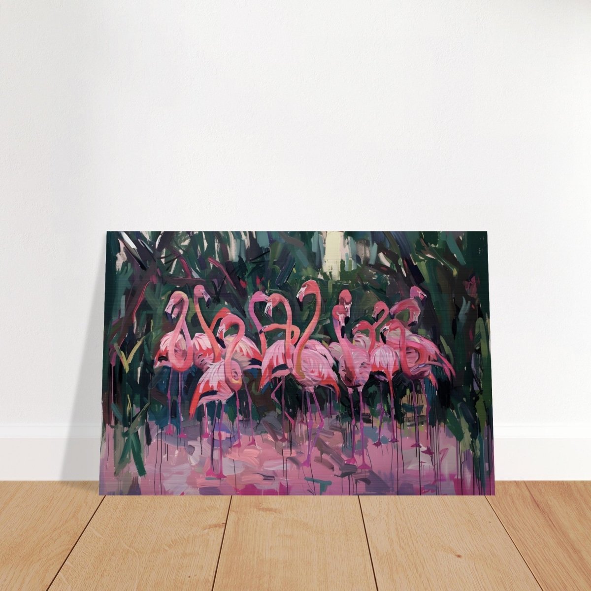 Blush Lagoon: The Flamingo Ballet | Abstract Expressionist Wildlife Art - Brushed Aluminum Print - 30x45 cm / 12x18″ - 