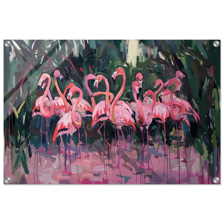 Blush Lagoon: The Flamingo Ballet | Abstract Expressionist Wildlife Art - Acrylic Print - 50x75 cm / 20x30″ - 