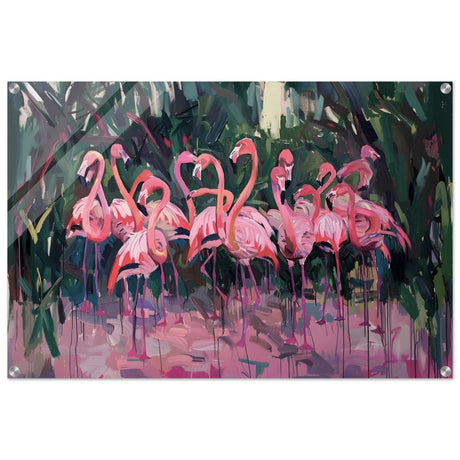 Blush Lagoon: The Flamingo Ballet | Abstract Expressionist Wildlife Art - Acrylic Print - 60x90 cm / 24x36″ - 