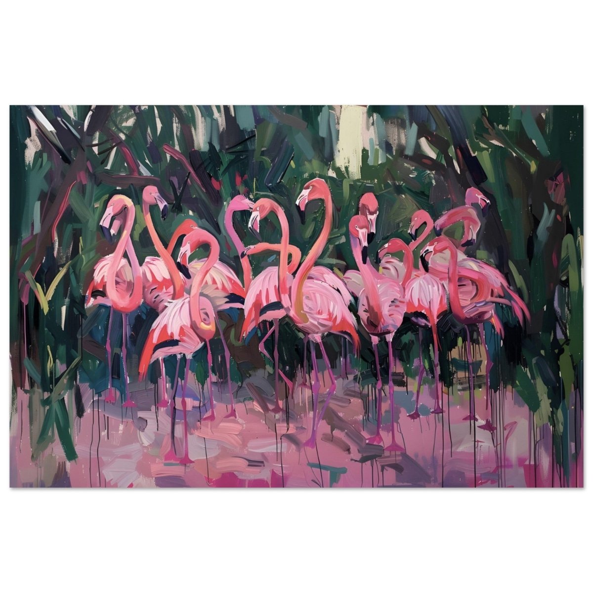 Blush Lagoon: The Flamingo Ballet | Abstract Expressionist Wildlife Art - Aluminum Print - 40x60 cm / 16x24″ - 