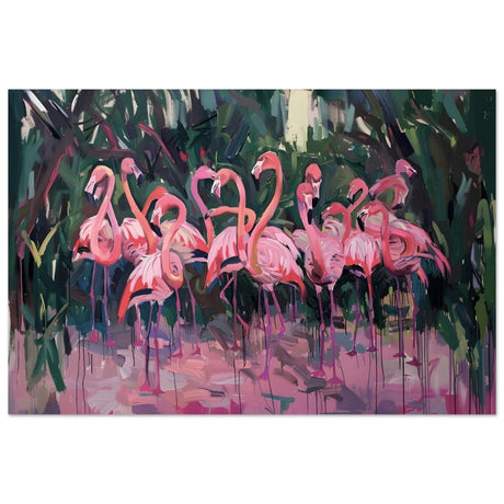 Blush Lagoon: The Flamingo Ballet | Abstract Expressionist Wildlife Art - Aluminum Print - 40x60 cm / 16x24″ - 