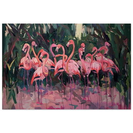 Blush Lagoon: The Flamingo Ballet | Abstract Expressionist Wildlife Art - Wood Prints - 40x60 cm / 16x24″ - 