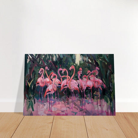 Blush Lagoon: The Flamingo Ballet | Abstract Expressionist Wildlife Art - Brushed Aluminum Print - 60x90 cm / 24x36″ - 