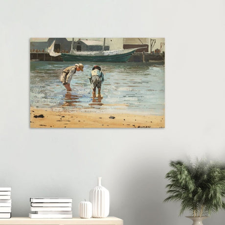 Boys Wading by Winslow Homer | Realism Wall art - Wood Prints - 60x90 cm / 24x36″ - 10 mm
