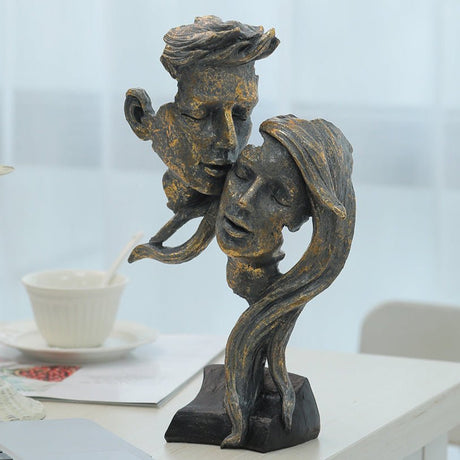 Bronze Kiss Resin Couple Sculpture – Romantic Desktop Art Décor - Bronze Kiss - 