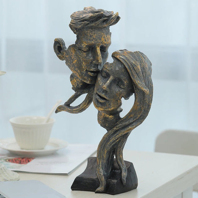 Bronze Kiss Resin Couple Sculpture – Romantic Desktop Art Décor - Bronze Kiss - 