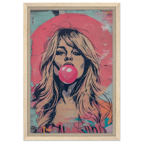 "Bubblegum Bardot" – Urban Pop Art Wall Print - Framed Canvas - 30x45 cm / 12x18″ - Wood frame