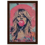 "Bubblegum Bardot" – Urban Pop Art Wall Print - Framed Canvas - 30x45 cm / 12x18″ - Dark wood frame
