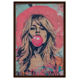 "Bubblegum Bardot" – Urban Pop Art Wall Print - Framed Canvas - 60x90 cm / 24x36″ - Dark wood frame