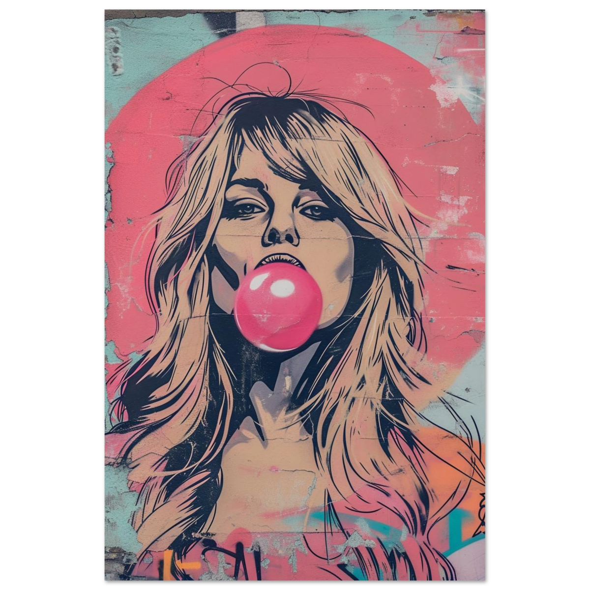 "Bubblegum Bardot" – Urban Pop Art Wall Print - Fine Art Poster - 40x60 cm / 16x24″ - 