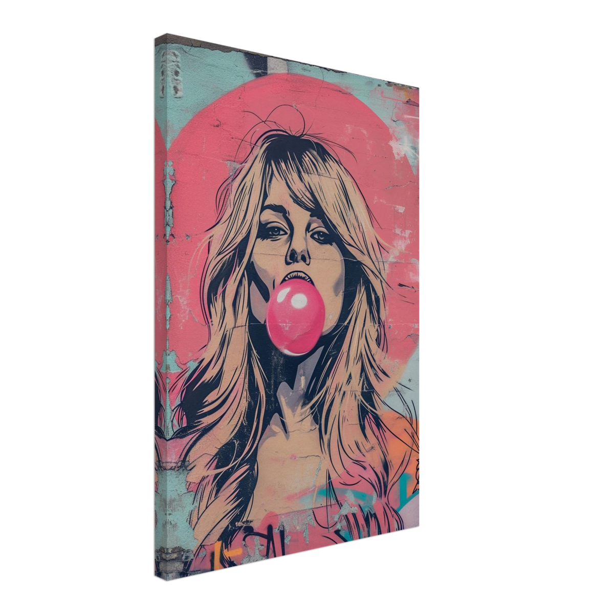 "Bubblegum Bardot" – Urban Pop Art Wall Print - Canvas - 40x60 cm / 16x24″ - 