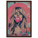"Bubblegum Bardot" – Urban Pop Art Wall Print - Framed Canvas - 50x75 cm / 20x30″ - Dark wood frame