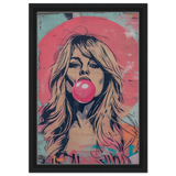 "Bubblegum Bardot" – Urban Pop Art Wall Print - Framed Canvas - 30x45 cm / 12x18″ - Black frame