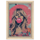 "Bubblegum Bardot" – Urban Pop Art Wall Print - Framed Canvas - 20x30 cm / 8x12″ - Wood frame