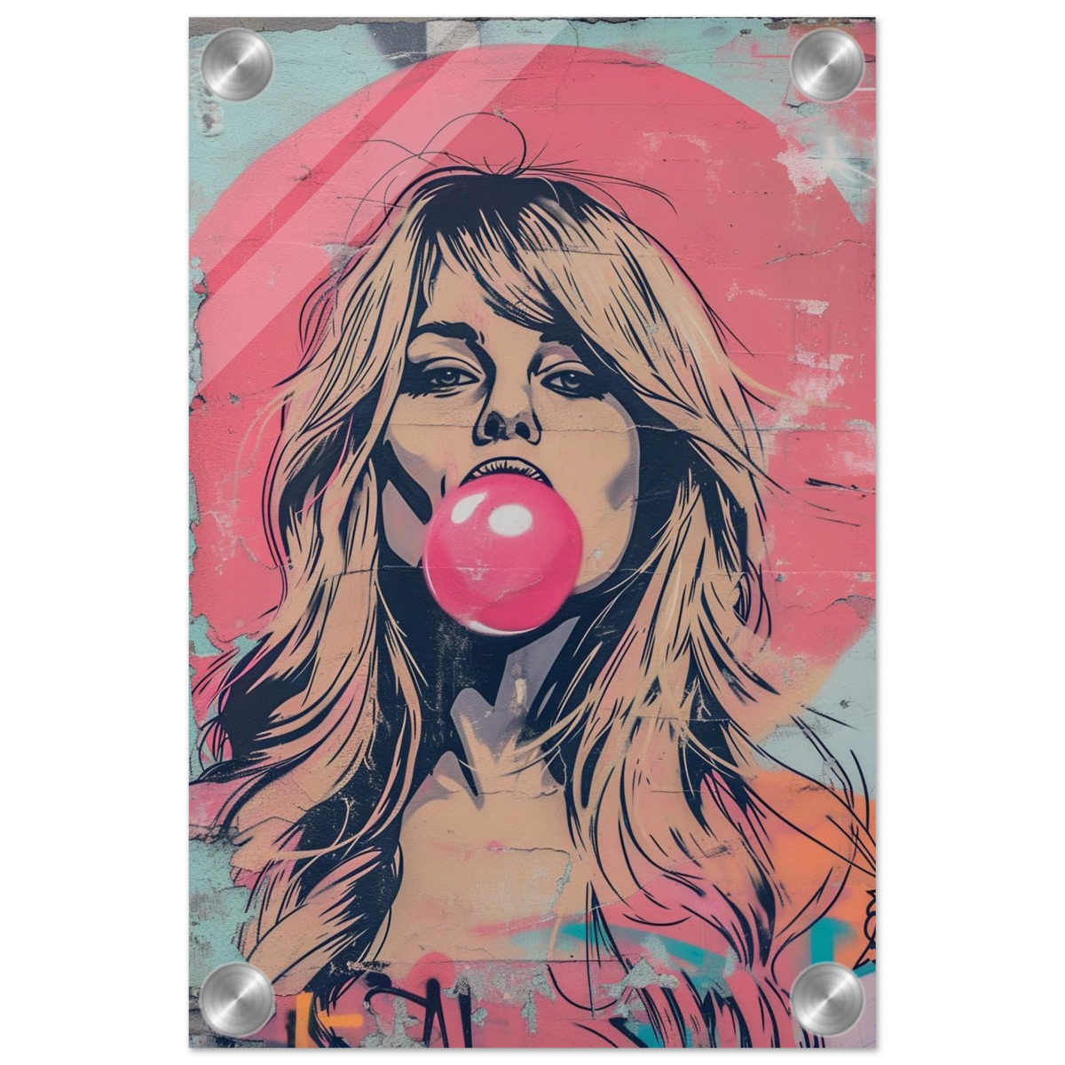 "Bubblegum Bardot" – Urban Pop Art Wall Print - Acrylic Print - 20x30 cm / 8x12″ - 