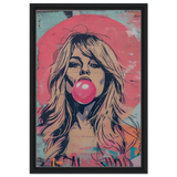 "Bubblegum Bardot" – Urban Pop Art Wall Print - Framed Canvas - 40x60 cm / 16x24″ - Black frame