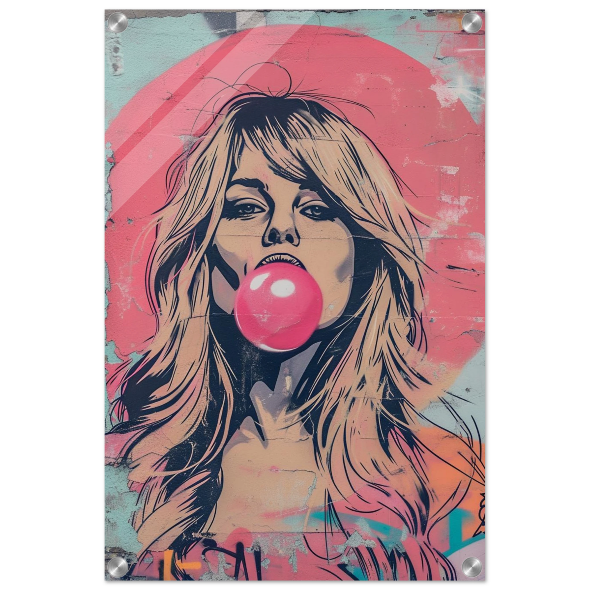 "Bubblegum Bardot" – Urban Pop Art Wall Print - Acrylic Print - 40x60 cm / 16x24″ - 