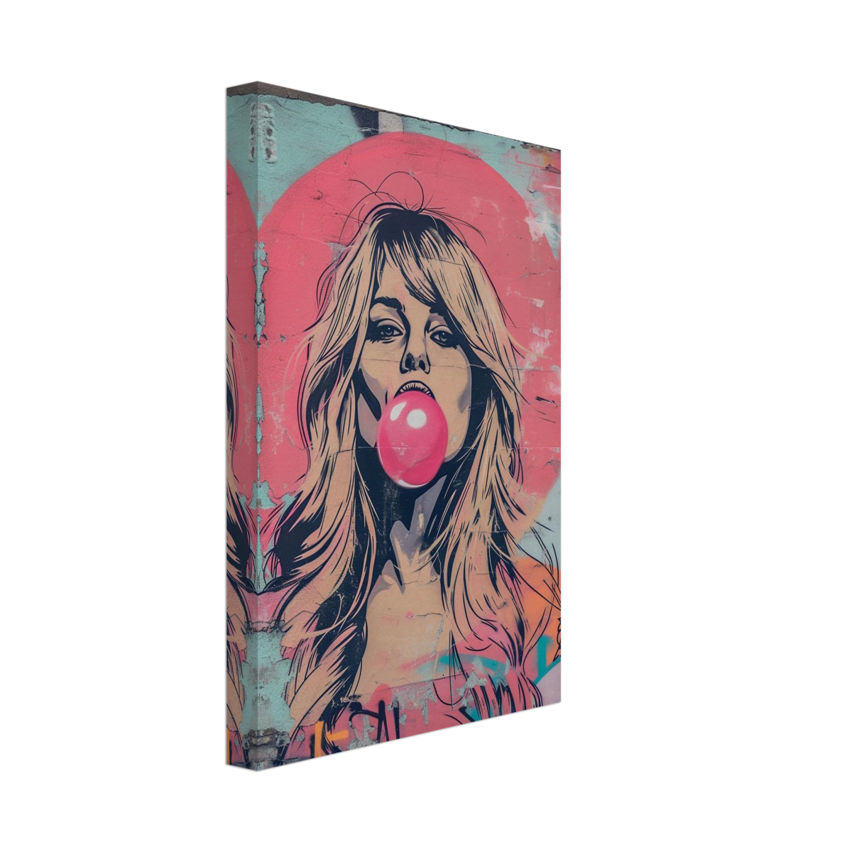 "Bubblegum Bardot" – Urban Pop Art Wall Print - Canvas - 20x30 cm / 8x12″ - 