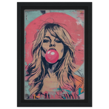 "Bubblegum Bardot" – Urban Pop Art Wall Print - Framed Canvas - 20x30 cm / 8x12″ - Black frame