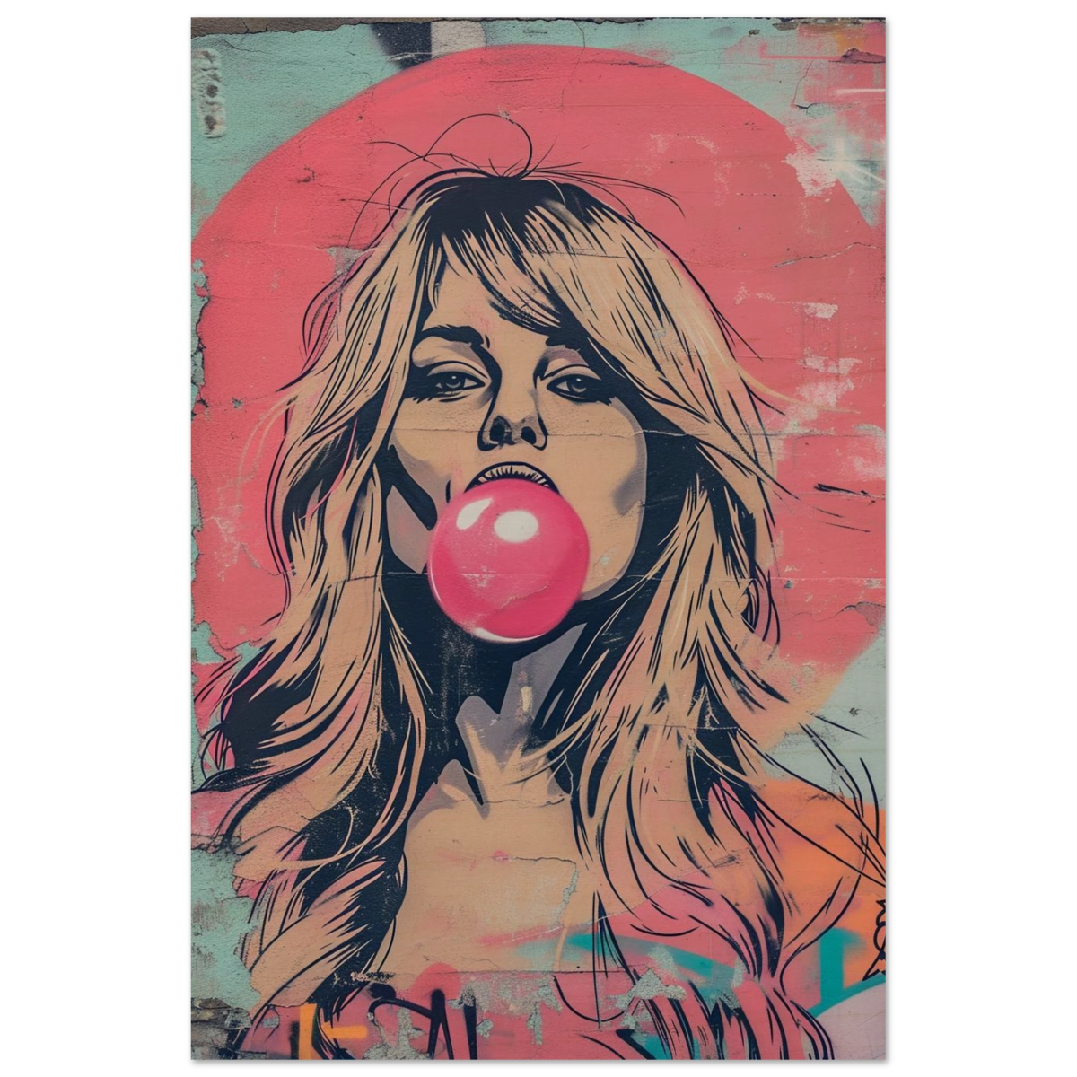 "Bubblegum Bardot" – Urban Pop Art Wall Print - Wood Prints - 40x60 cm / 16x24″ - 