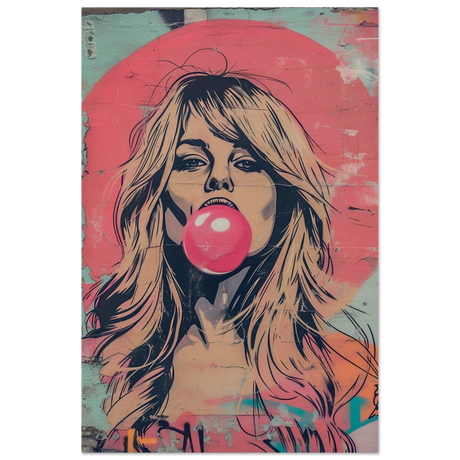 "Bubblegum Bardot" – Urban Pop Art Wall Print - Wood Prints - 40x60 cm / 16x24″ - 