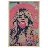 "Bubblegum Bardot" – Urban Pop Art Wall Print - Framed Canvas - 60x90 cm / 24x36″ - Wood frame