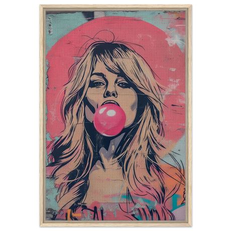 "Bubblegum Bardot" – Urban Pop Art Wall Print - Framed Canvas - 60x90 cm / 24x36″ - Wood frame