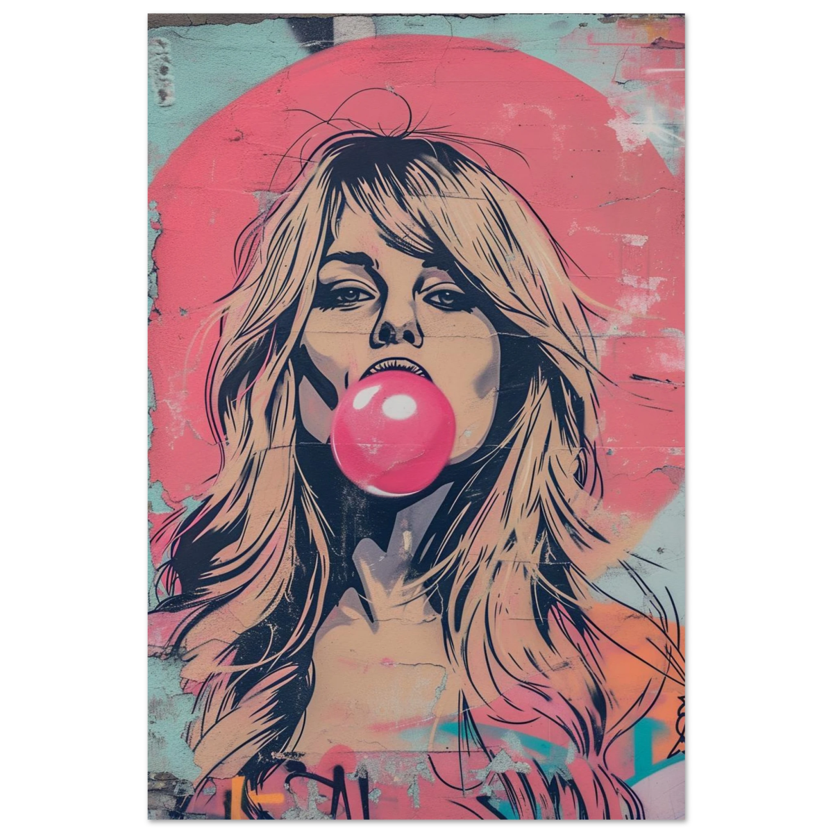 "Bubblegum Bardot" – Urban Pop Art Wall Print - Fine Art Poster - 30x45 cm / 12x18″ - 