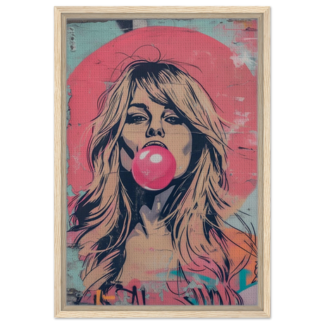 "Bubblegum Bardot" – Urban Pop Art Wall Print - Framed Canvas - 40x60 cm / 16x24″ - Wood frame
