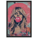 "Bubblegum Bardot" – Urban Pop Art Wall Print - Framed Canvas - 50x75 cm / 20x30″ - Black frame