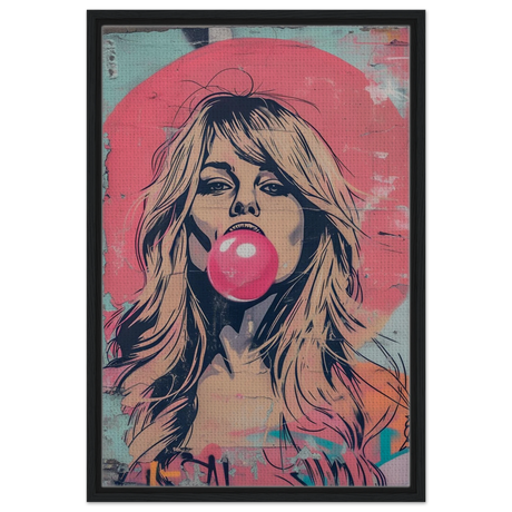 "Bubblegum Bardot" – Urban Pop Art Wall Print - Framed Canvas - 50x75 cm / 20x30″ - Black frame
