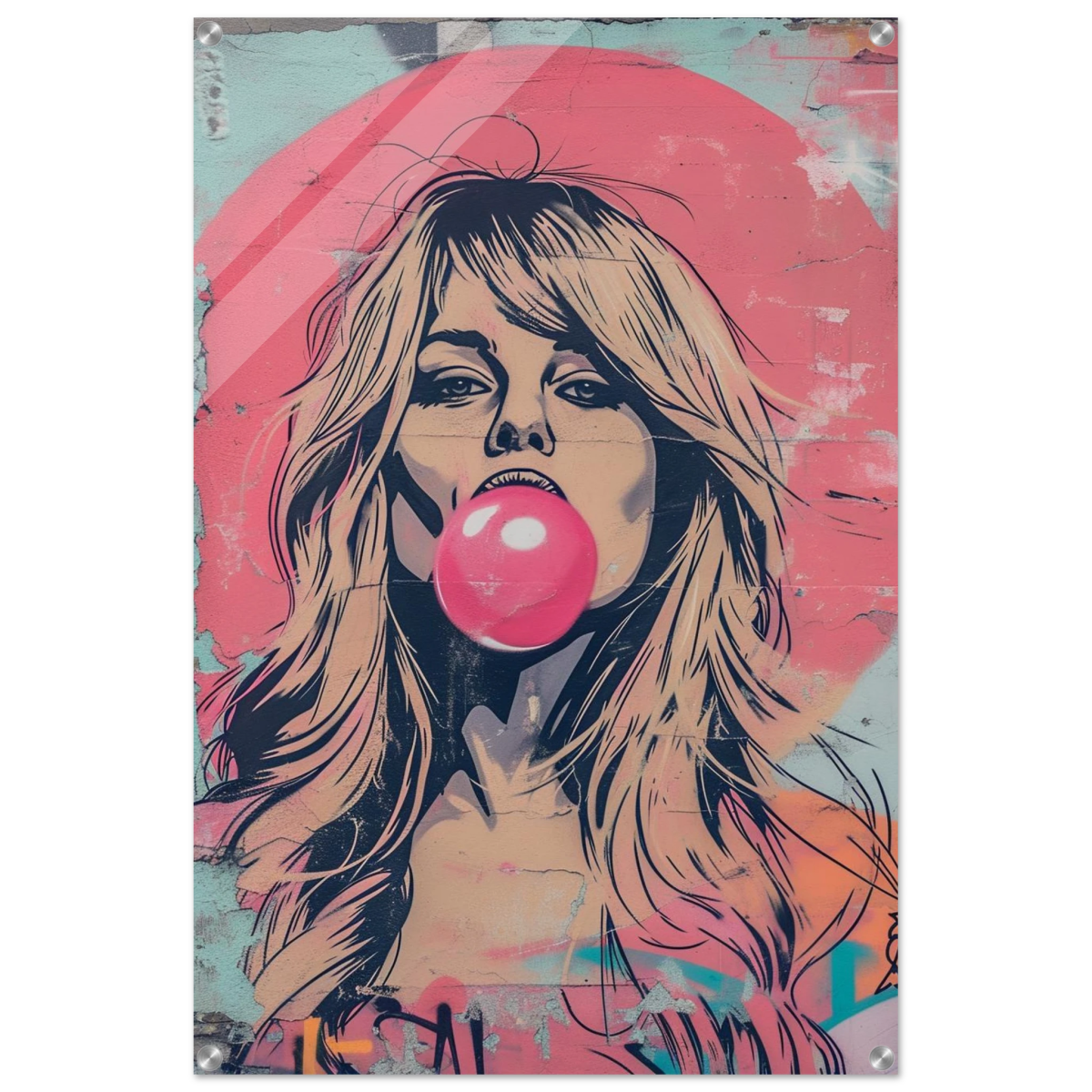 "Bubblegum Bardot" – Urban Pop Art Wall Print - Acrylic Print - 60x90 cm / 24x36″ - 