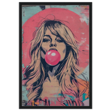 "Bubblegum Bardot" – Urban Pop Art Wall Print - Framed Canvas - 60x90 cm / 24x36″ - Black frame