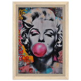 "Bubblegum Marilyn" – Pop Art Street Style Wall Print - Framed Canvas - 20x30 cm / 8x12″ - Wood frame