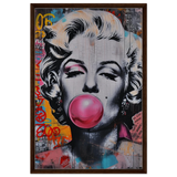 "Bubblegum Marilyn" – Pop Art Street Style Wall Print - Framed Canvas - 60x90 cm / 24x36″ - Dark wood frame
