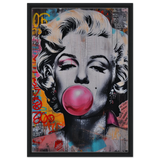 "Bubblegum Marilyn" – Pop Art Street Style Wall Print - Framed Canvas - 50x75 cm / 20x30″ - Black frame