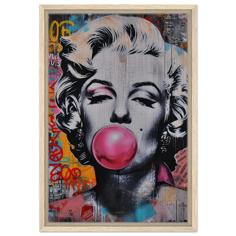 "Bubblegum Marilyn" – Pop Art Street Style Wall Print - Framed Canvas - 40x60 cm / 16x24″ - Wood frame