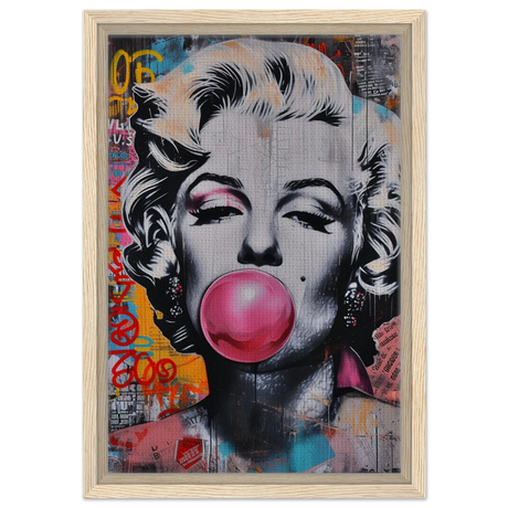 "Bubblegum Marilyn" – Pop Art Street Style Wall Print - Framed Canvas - 30x45 cm / 12x18″ - Wood frame