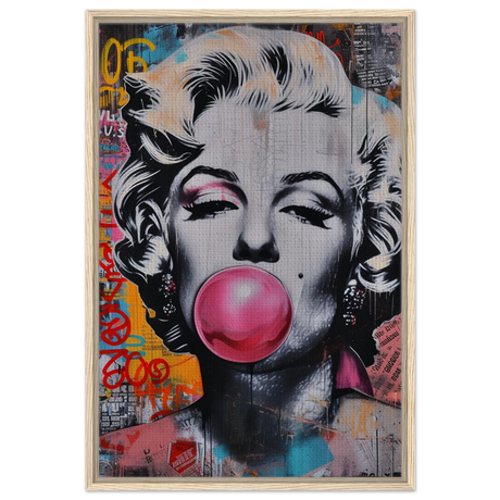 "Bubblegum Marilyn" – Pop Art Street Style Wall Print - Framed Canvas - 60x90 cm / 24x36″ - Wood frame