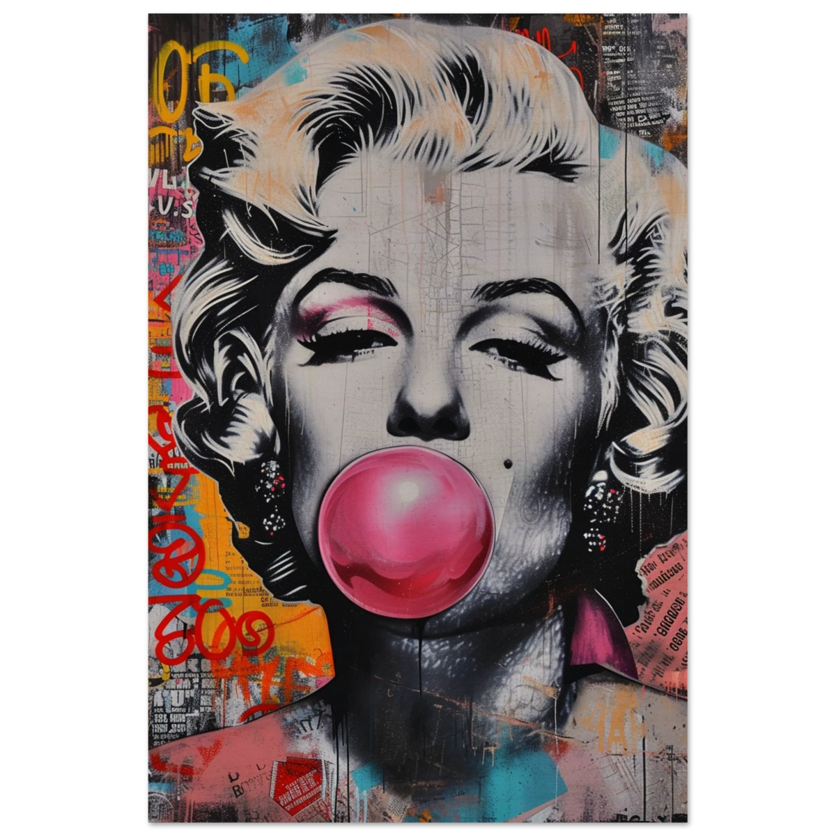 "Bubblegum Marilyn" – Pop Art Street Style Wall Print - Wood Prints - 50x75 cm / 20x30″ - 