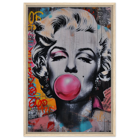 "Bubblegum Marilyn" – Pop Art Street Style Wall Print - Framed Canvas - 50x75 cm / 20x30″ - Wood frame