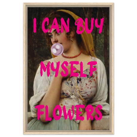 "Bubblegum Venus – I Can Buy Myself Flowers" | Pop Art Renaissance Remix - Framed Canvas - 50x75 cm / 20x30″ - Wood frame